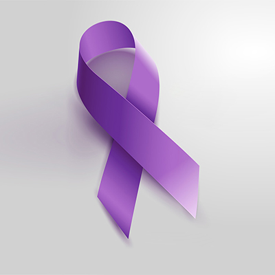 تصویری از نماد سرطان سینه که به رنگ بنفش میباشد