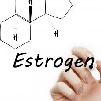تصویری از یک شیشه که روی آن نوشته شده estrogen